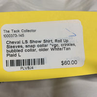 LS Show Shirt, Roll Up Sleeves, snap collar *vgc, crinkles, bubbled collar, older
