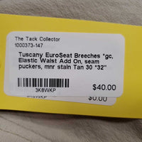 EuroSeat Breeches *gc, Elastic Waist Add On, seam puckers, mnr stain

