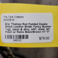 Rsd Padded Double Stitch Leather Bridle, Fancy Buckles *vgc, clean & dirty, stiff, xhole, NO Flash or Reins
