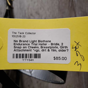 Light Biothane Endurance Trial Halter - Bridle, 2 Snap on Cheeks, Breastplate, Girth Attachment *vgc, dirt & film, older?, rust