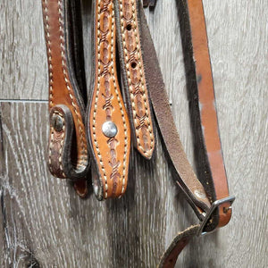 Double Stitched & Stamped Headstall, All Screws, Futurity Knot *vgc, clean, mnr rubs, residue, creases & stains