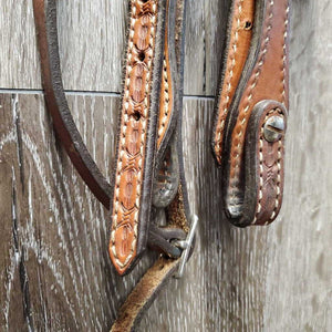 Double Stitched & Stamped Headstall, All Screws, Futurity Knot *vgc, clean, mnr rubs, residue, creases & stains
