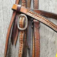 Double Stitched & Stamped Headstall, All Screws, Futurity Knot *vgc, clean, mnr rubs, residue, creases & stains
