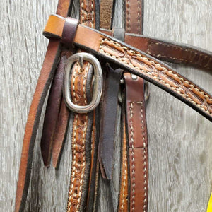 Double Stitched & Stamped Headstall, All Screws, Futurity Knot *vgc, clean, mnr rubs, residue, creases & stains