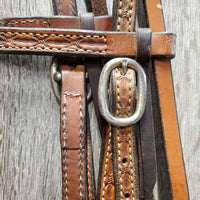 Double Stitched & Stamped Headstall, All Screws, Futurity Knot *vgc, clean, mnr rubs, residue, creases & stains