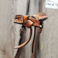 Double Stitched & Stamped Headstall, All Screws, Futurity Knot *vgc, clean, mnr rubs, residue, creases & stains
