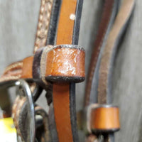Double Stitched & Stamped Headstall, All Screws, Futurity Knot *vgc, clean, mnr rubs, residue, creases & stains
