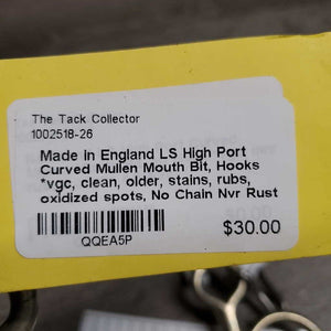 LS High Port Curved Mullen Mouth Bit, Hooks *vgc, clean, older, stains, rubs, oxidized spots, No Chain