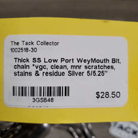Thick SS Low Port WeyMouth Bit, chain *vgc, clean, mnr scratches, stains & residue
