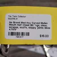 Med Hvy Curved Mullen Mouth Half Cheek Bit *vgc, clean, scrapes, scuffs, sloppy joints
