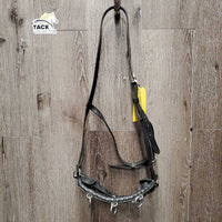 Portugese Narrow Lungeing Cavesson, 3 Ring Leather Covered Bike Chain Narrow Noseband *gc, clean, scrapes, mnr film & dirt, No Browband
