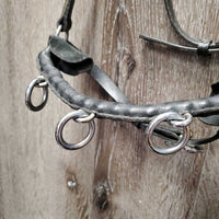 Portugese Narrow Lungeing Cavesson, 3 Ring Leather Covered Bike Chain Narrow Noseband *gc, clean, scrapes, mnr film & dirt, No Browband
