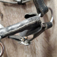 Portugese Narrow Lungeing Cavesson, 3 Ring Leather Covered Bike Chain Narrow Noseband *gc, clean, scrapes, mnr film & dirt, No Browband