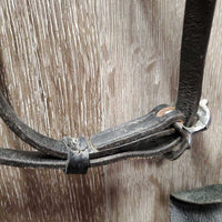 Portugese Narrow Lungeing Cavesson, 3 Ring Leather Covered Bike Chain Narrow Noseband *gc, clean, scrapes, mnr film & dirt, No Browband
