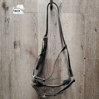 Portugese Narrow Lungeing Cavesson, 3 Ring Leather Covered Bike Chain Narrow Noseband *gc, clean, scrapes, mnr film & dirt, No Browband

