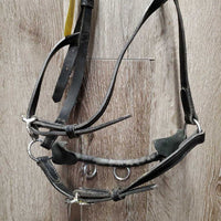 Portugese Narrow Lungeing Cavesson, 3 Ring Leather Covered Bike Chain Narrow Noseband *gc, clean, scrapes, mnr film & dirt, No Browband

