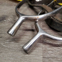 Pr POW Spurs, Soft Thick Leather Spur Straps *gc/fair, older, clean, chews, rust, residue, xholes
