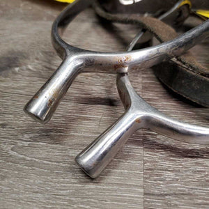 Pr POW Spurs, Soft Thick Leather Spur Straps *gc/fair, older, clean, chews, rust, residue, xholes