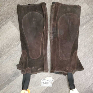 Suede Half Chaps *gc, dirty, rubs, scratches, stretched bottom strap, residue
