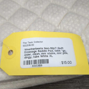 Non-Slip? Quilt Dressage Saddle Pad, tabs *gc, older, clean, mnr stains, mnr pills, dingy, rubs
