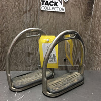 Pr Stirrup Irons, Grips *gc/fair, older, clean, oxidized, rubs, pitted, v.thin, split & stained grips
