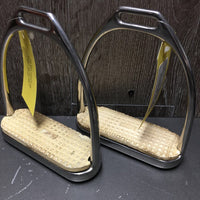 Pr Fine Hvy Stirrup Irons, grips *vgc, clean, mnr scratches, grips: stains, chips & rubs
