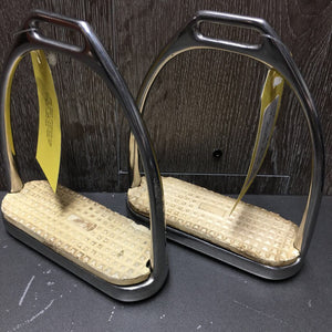 Pr Fine Hvy Stirrup Irons, grips *vgc, clean, mnr scratches, grips: stains, chips & rubs