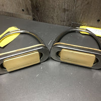 Pr Fine Hvy Stirrup Irons, grips *vgc, clean, mnr scratches, grips: stains, chips & rubs