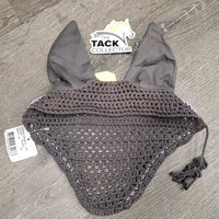 Crochet Ear Bonnet Fly Veil, 1x piping, tag, string *new, curled edges, older?
