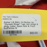 LS Shirt, 1/4 Button Up, "Olympic Rings" *vgc, mnr snags & dingy collar, seam rubs & frays
