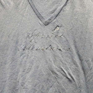 SS V Neck T Shirt "Spruce Meadows" *gc, pilly, faded, peeled? logo