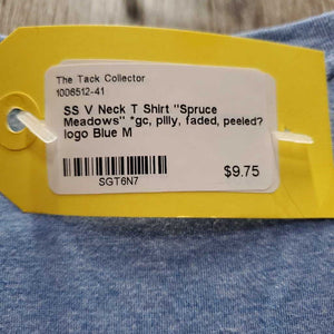 SS V Neck T Shirt "Spruce Meadows" *gc, pilly, faded, peeled? logo