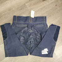 Sticky Full Seat Denim Breeches,Pull On *fair, v.stretched & puckered, hair, faded, seam puckers

