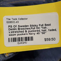 Sticky Full Seat Denim Breeches,Pull On *fair, v.stretched & puckered, hair, faded, seam puckers
