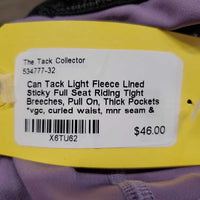 Light Fleece Lined Sticky Full Seat Riding Tight Breeches, Pull On, Thick Pockets *vgc, curled waist, mnr seam & pockets: rubs, pills & frays