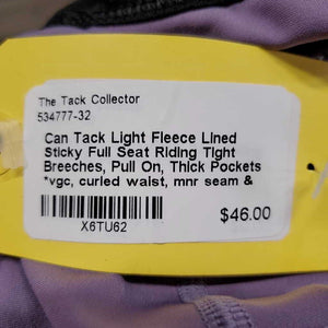 Light Fleece Lined Sticky Full Seat Riding Tight Breeches, Pull On, Thick Pockets *vgc, curled waist, mnr seam & pockets: rubs, pills & frays