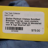 EuroSeat Breeches *vgc/gc, seam puckers, mnr pilly knees, snags & discolored seat & legs
