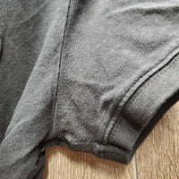 SS Polo Shirt, 1/4 button up *gc, faded, hair, cracked logo, seam puckeres
