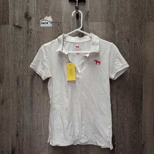 SS Polo Shirt, 1/4 button up *gc/fair, dingy, pit stains, wrinkled, rubs, pills
