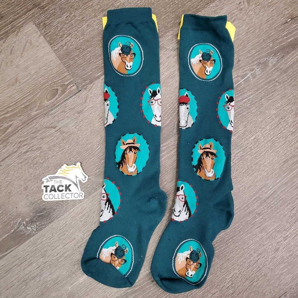 Pr Tall Thick Socks, Horse Heads *vgc, clean, mnr rubs & pills