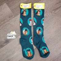 Pr Tall Thick Socks, Horse Heads *vgc, clean, mnr rubs & pills
