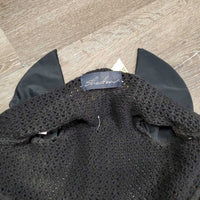 "Deluxe" Crochet Ear Bonnet Fly Veil, piping, bling *vgc, clean, curled edge, faded lining
