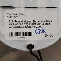 3 # Round Horse Show Numbers, 2x elastics *vgc, mnr dirt & hair
