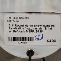 3 # Round Horse Show Numbers, 2x elastics *vgc, mnr dirt & hair
