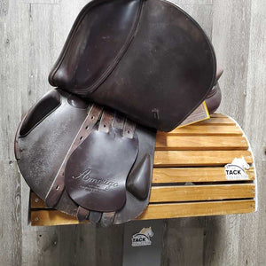 17.5" MW *5" Amerigo JCA Close Contact Saddle, 2 Billet Guards, Yellow Cotton Amerigo Cover, Wool Flocking, Med Front & Back Blocks, Flaps: 13.5"L x 13"W Serial #: 17.5 N 23780513 JCA 2 M