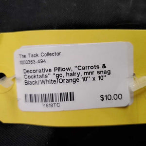 Decorative Pillow, "Carrots & Cocktails" *gc, hairy, mnr snag