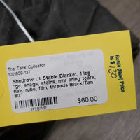 Lt Stable Blanket, 1 leg *gc, snags, stains, mnr lining tears, hair, rubs, film, threads
