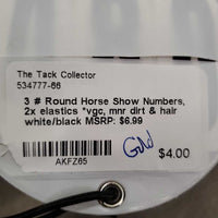 3 # Round Horse Show Numbers, 2x elastics *vgc, mnr dirt & hair