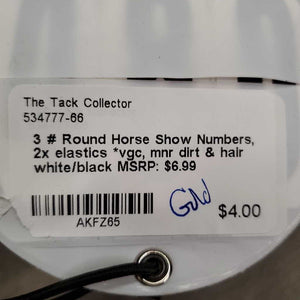 3 # Round Horse Show Numbers, 2x elastics *vgc, mnr dirt & hair