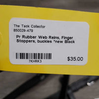 Pr Rubber Web Reins, Finger Stoppers, buckles *new
